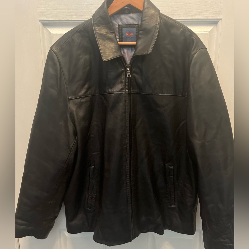 PRE-OWNED R&O MEN'S GENUINE LEATHER JACKET- BLACK- XLARGE